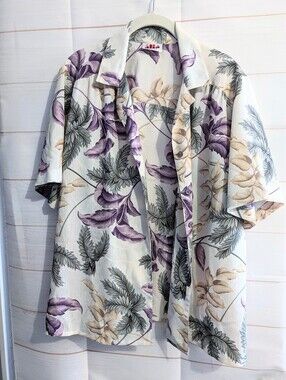 Vintage Alia Petite Floral Print  Short-Sleeve Button-Down Shirt Size 16P